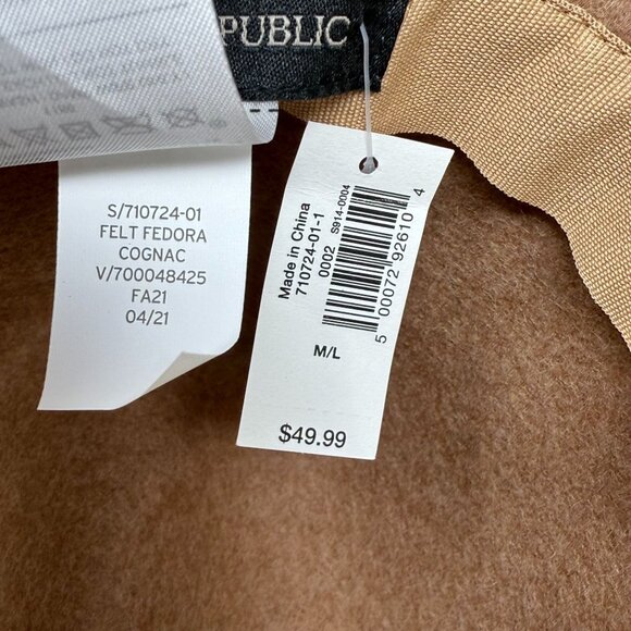 Banana Republic  Factory Wool Felt Fedora Hat M/L Brown Fall Tan Bow Cognac - Picture 8 of 9